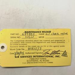 Serviceable, Rolls-Royce M250, Check Valve Assembly, P/N: 6898811, ID: AZA