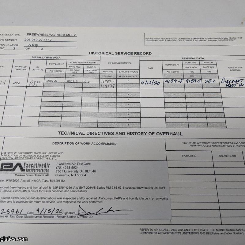 P/N: 206-040-270-117, Freewheeling Assy, SN: A-940, Serviceable, Bell ...