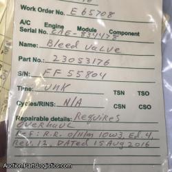 P/N: 23053176, Compressor Bleed Valve Assembly, S/N: FF55804, As Removed RR M250, ID: D11