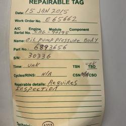P/N: 6893656, Oil Pump Pressure Body, S/N: 30336, As Removed RR M250, ID: D11