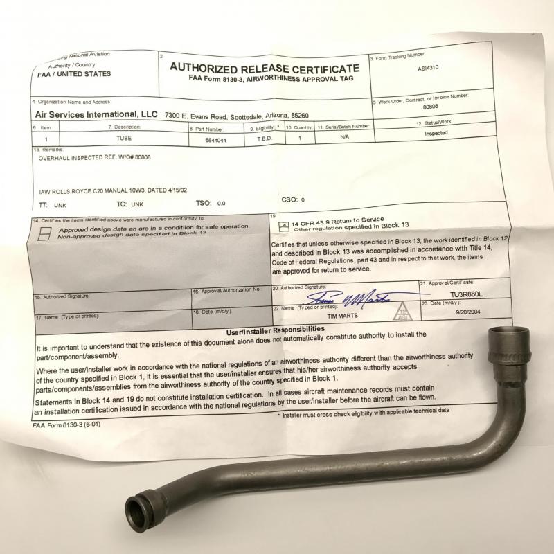 Rolls-Royce M250, Oil Scavenge Tubes, P/N: 6844044, Overhauled, ID: AZA
