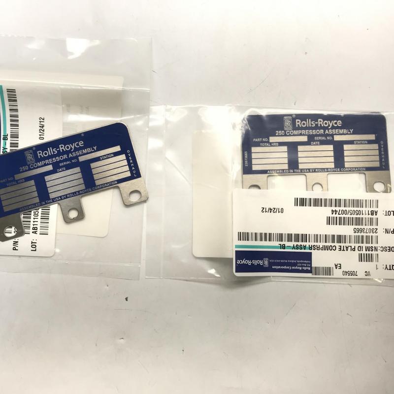 New OEM Approved RR M250, Identification Plate, P/N: 23073665, ID: CSM