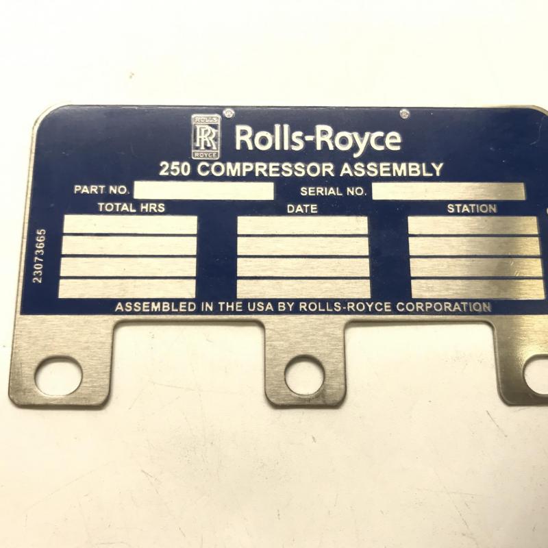 New OEM Approved RR M250, Identification Plate, P/N: 23073665, ID: CSM