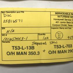 Serviceable OEM Approved Honeywell, Valve Disc, P/N: 25816571, ID: CSM