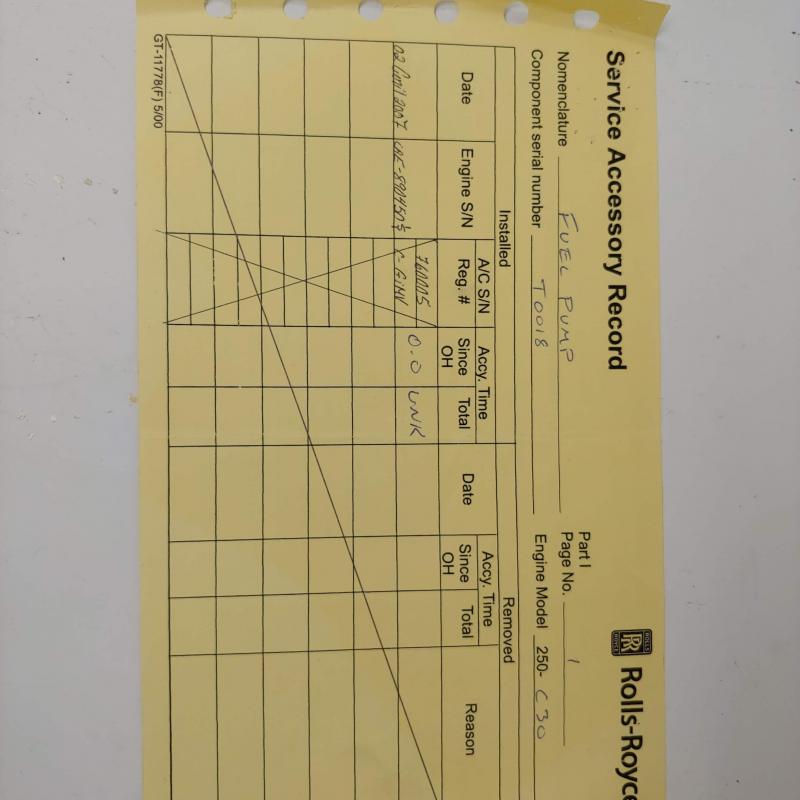 Rolls-Royce M250 C30 Fuel Pump Assembly, P/N: 6896810, S/N: T0018, Used, ID: AZA