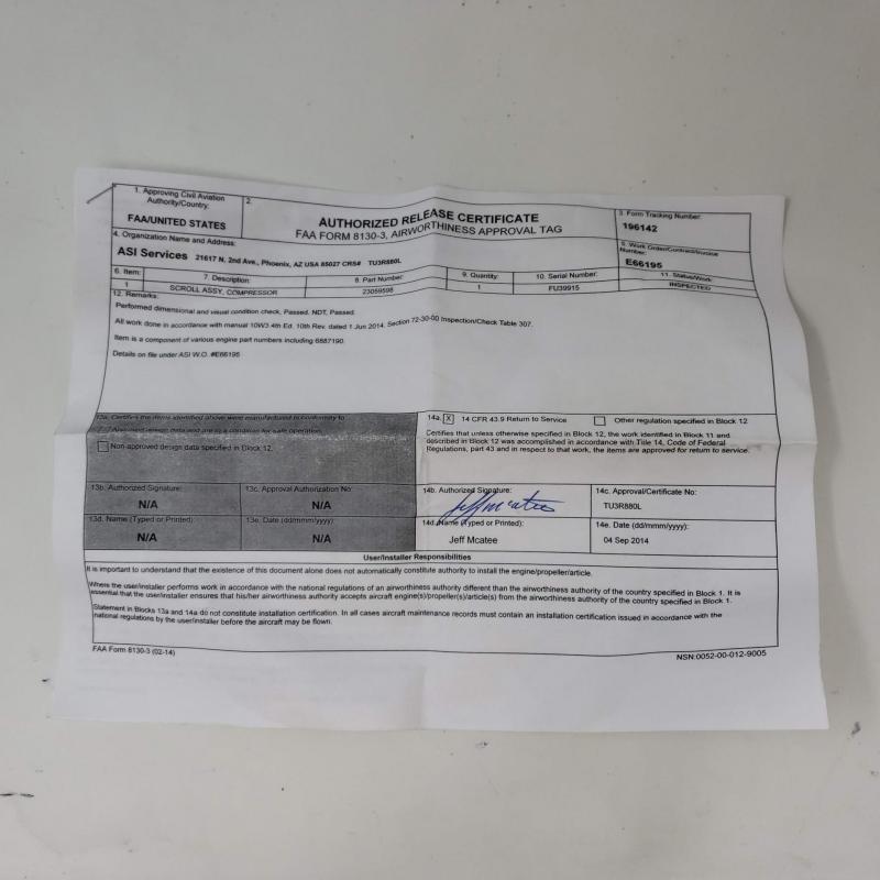 Rolls-Royce M250 Scroll Assembly, P/N: 23059598, S/N: FU39915, Serviceable, ID: AZA