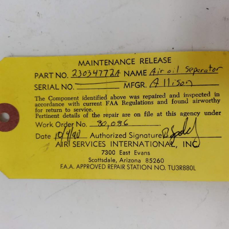 Rolls-Royce M250 Air Oil Separator Assembly, P/N: 23034772, Serviceable, ID: AZA