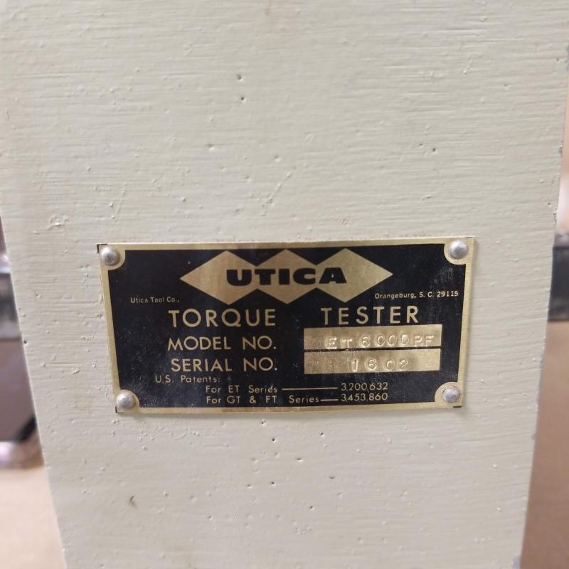 Utica Torque Tester, P/N: ET6000PF6, S/N: 1602, Used, ID: AZA