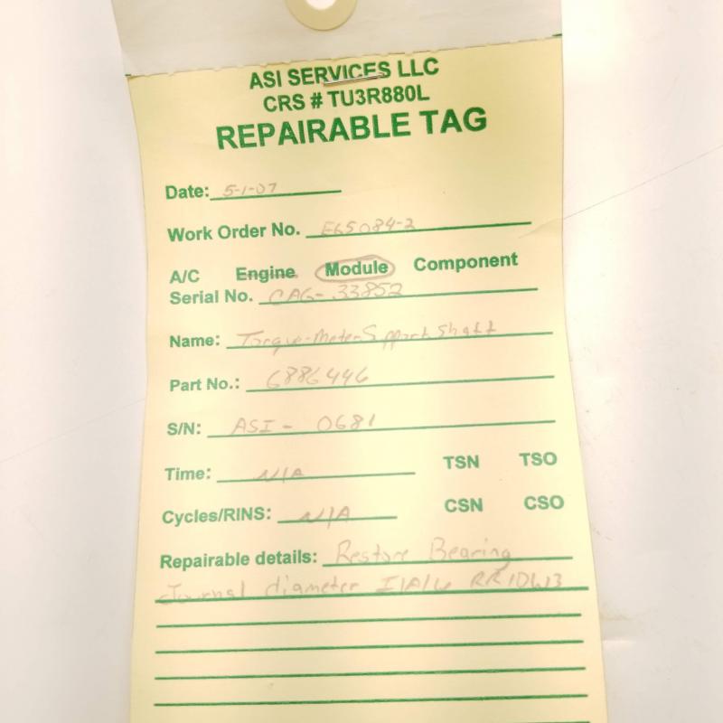 Rolls-Royce Torquemeter Shaft, P/N: 6886446, S/N: ASI-0681, Used, ID: AZA