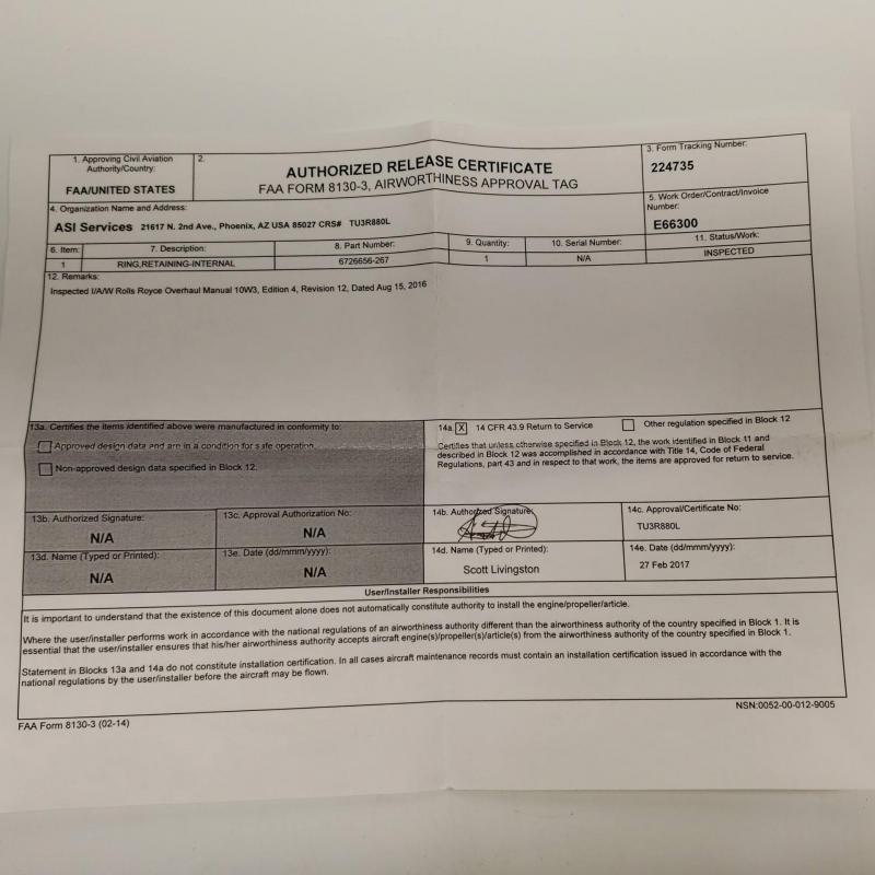 Multiple Rolls-Royce M250 Consumables, ID: AZA