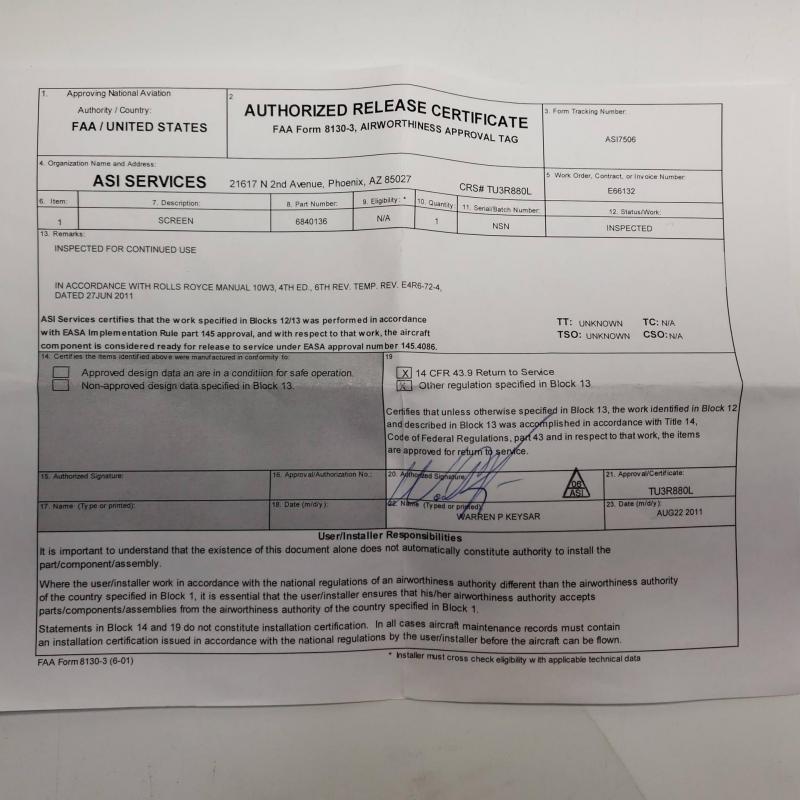 Multiple Rolls-Royce M250 Consumables, ID: AZA