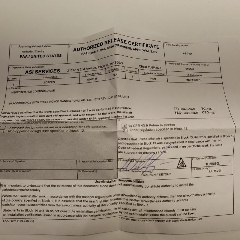 Multiple Rolls-Royce M250 Consumables, ID: AZA