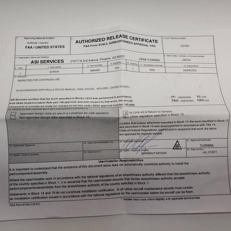 Multiple Rolls-Royce M250 Consumables, ID: AZA