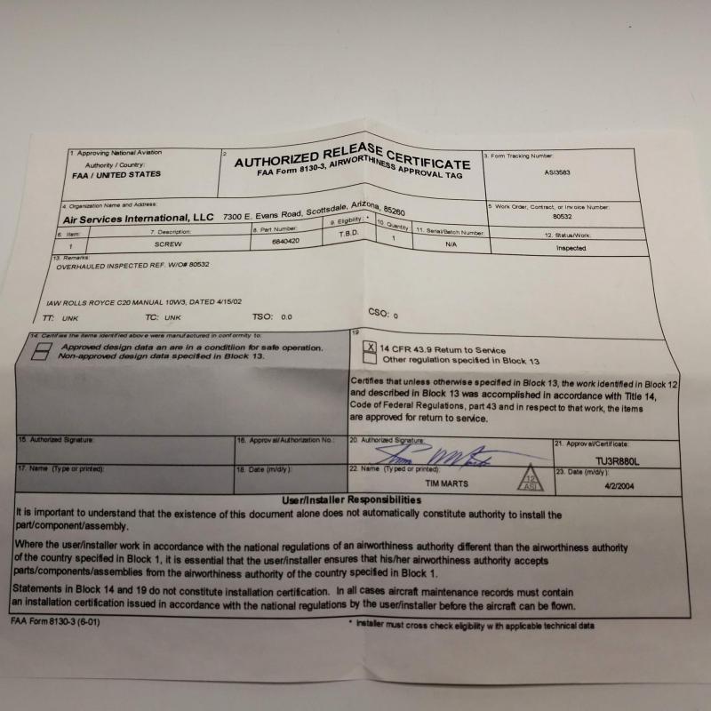 Multiple Rolls-Royce M250 Consumables, ID: AZA