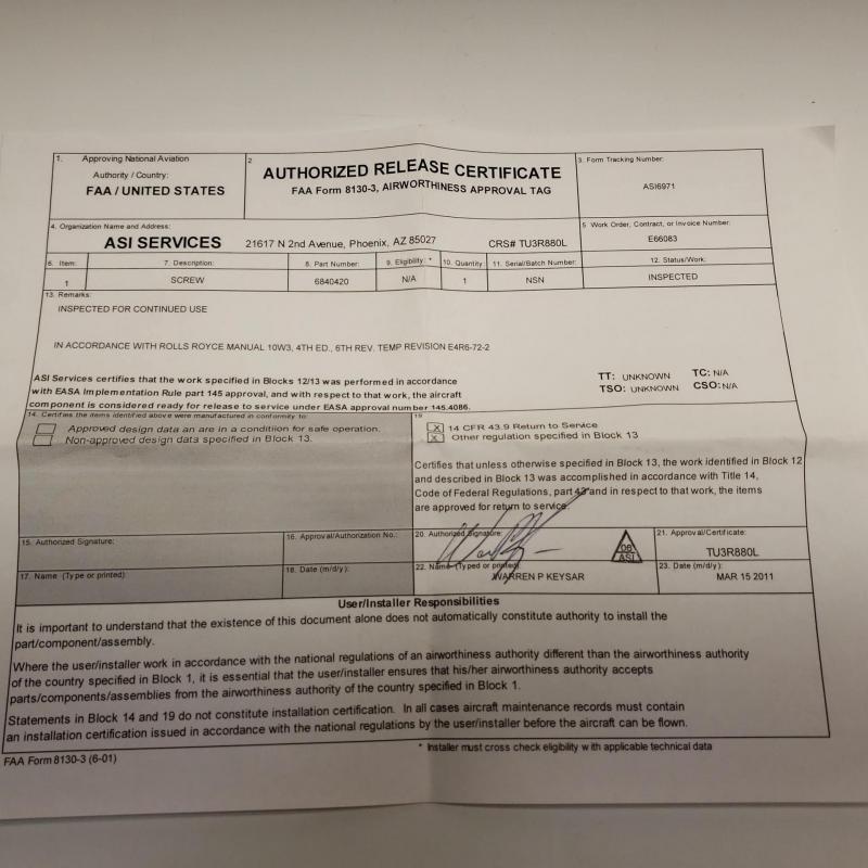 Multiple Rolls-Royce M250 Consumables, ID: AZA