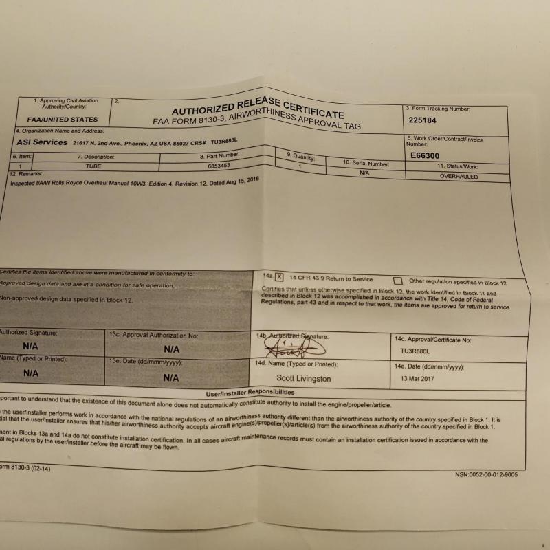 Multiple Rolls-Royce M250 Consumables, ID: AZA