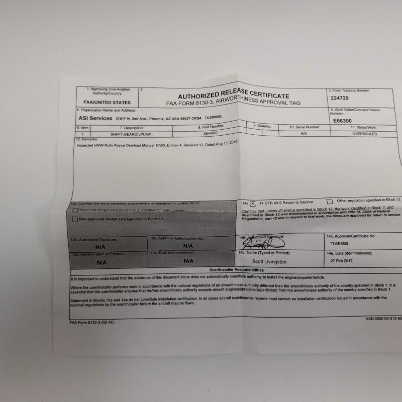 Multiple Rolls-Royce M250 Consumables, ID: AZA