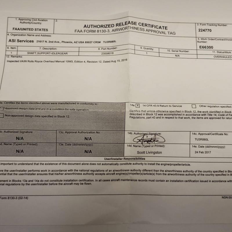Multiple Rolls-Royce M250 Consumables, ID: AZA