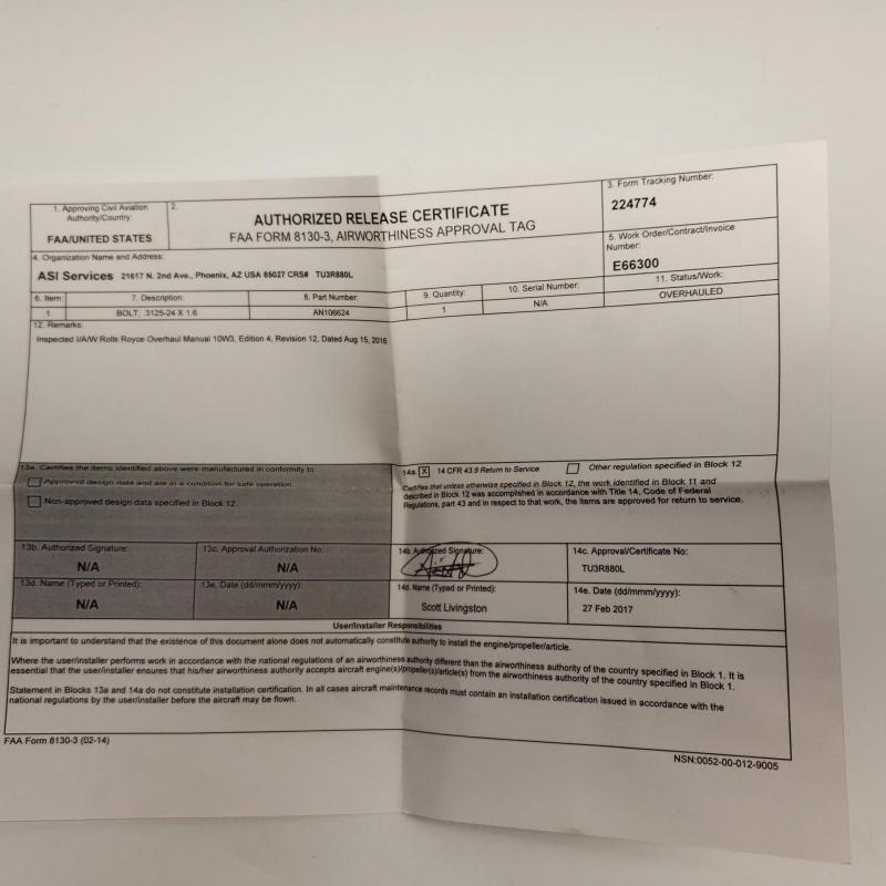 Multiple Rolls-Royce M250 Consumables, ID: AZA