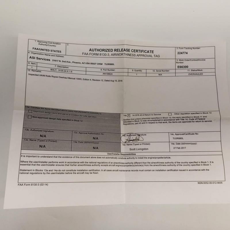 Multiple Rolls-Royce M250 Consumables, ID: AZA