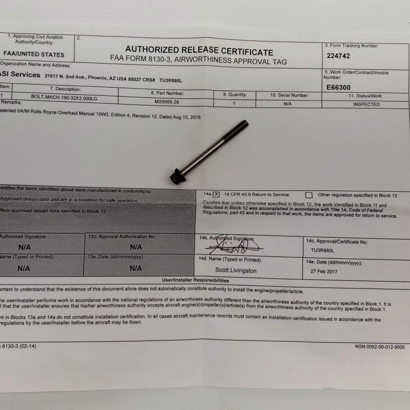 Multiple Rolls-Royce M250 Consumables, ID: AZA