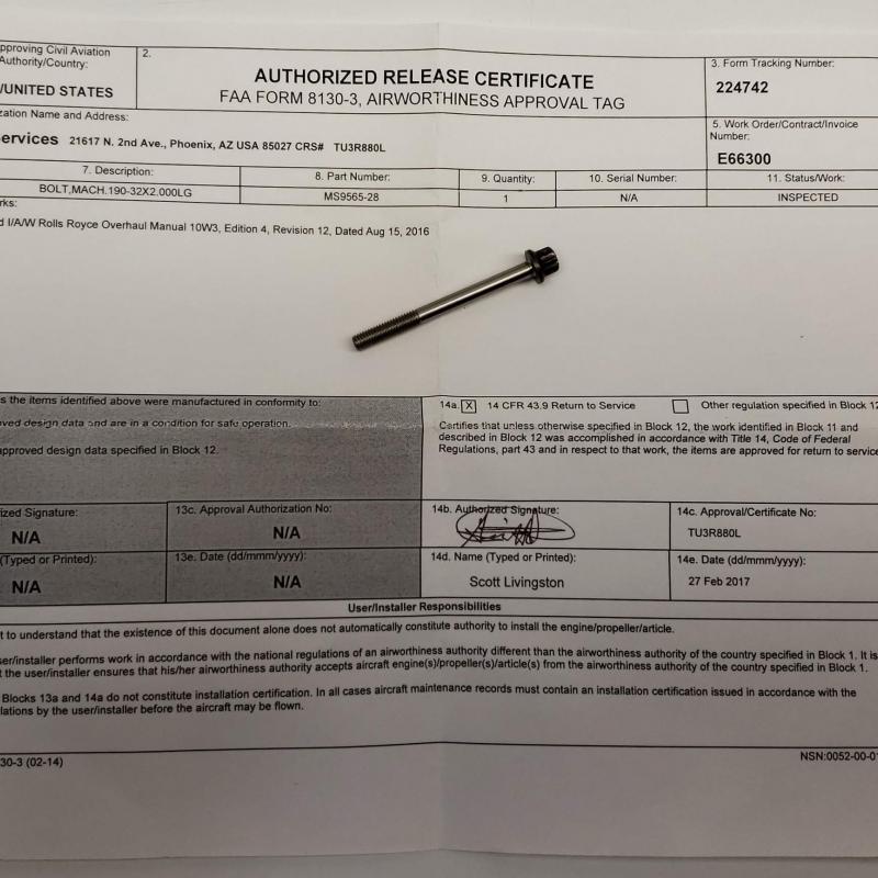 Multiple Rolls-Royce M250 Consumables, ID: AZA