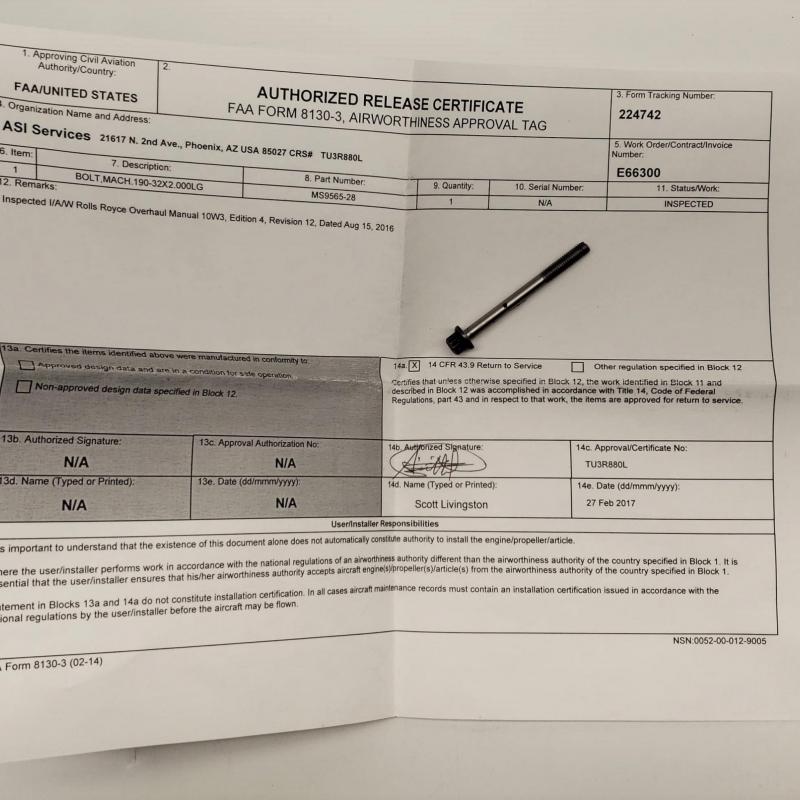 Multiple Rolls-Royce M250 Consumables, ID: AZA