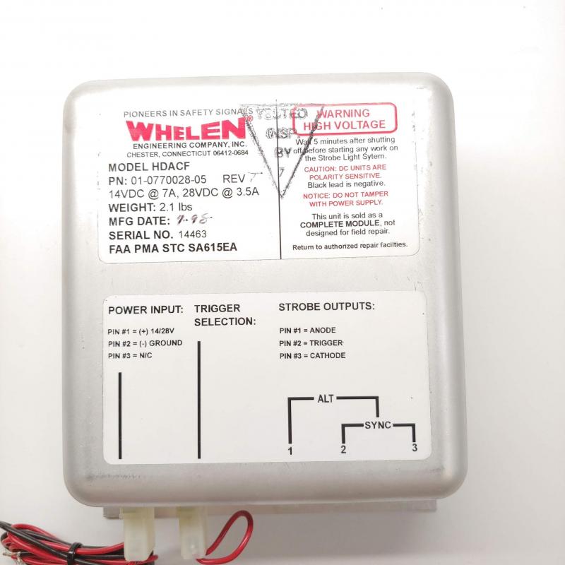 P/N: 01-0770028-05, New Whelen Engineering Power Supply - A4131, S/N: 14463, ID: AZA