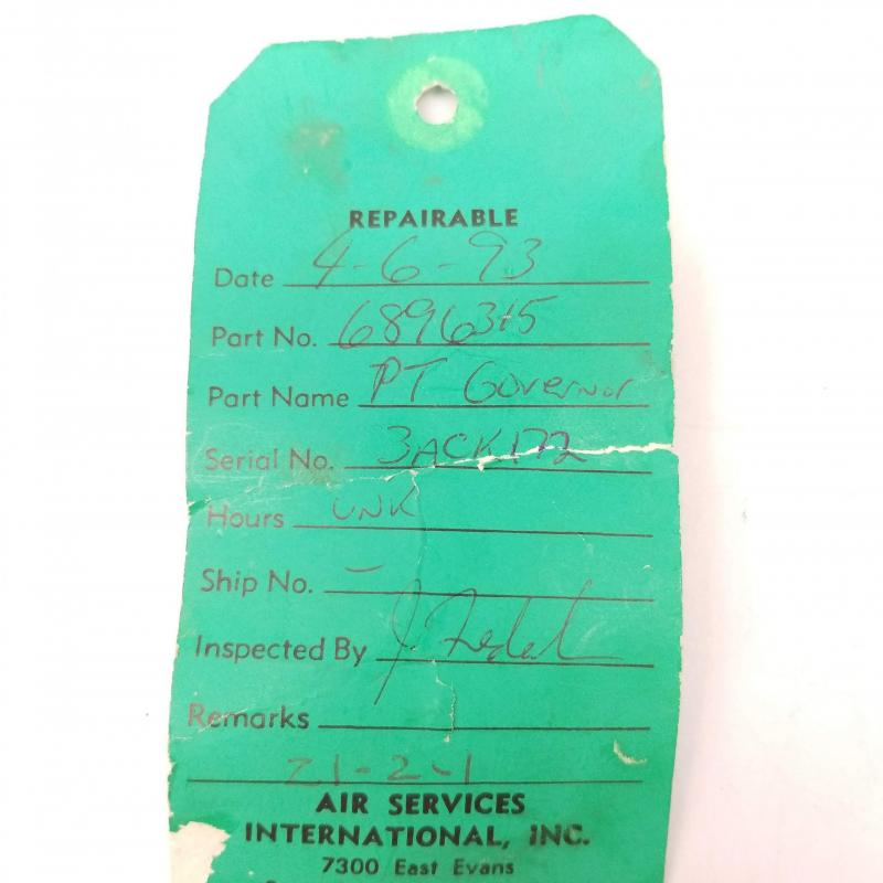 P/N: 6896315, S/N: 3ACK172 (Chandler Evans PMA), Power Turbine Governor,  As Removed RR M250, ID: AZA
