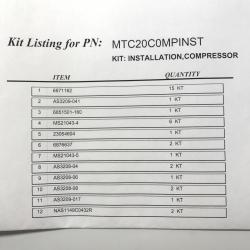 PN: MTC20COMPINST, Series II Compressor Installation Kit, New OEM Approved, Rolls Royce, M250,