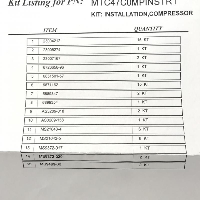 New OEM Approved RR M250, Series IV Compressor Installation Kit Assembly, P/N: C47COMPINSTR1, ID: CSM