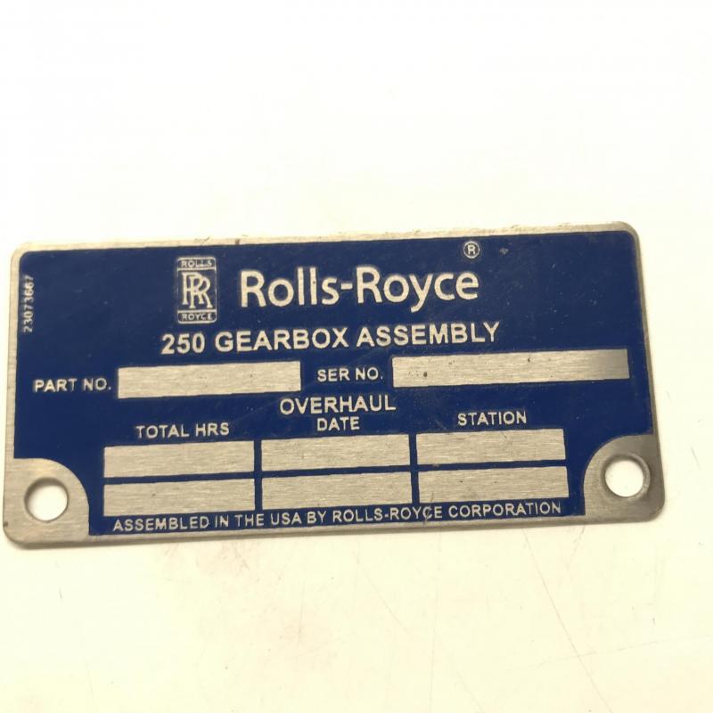 New OEM Approved RR M250, Identification Plate, P/N: 23073667, ID: CSM