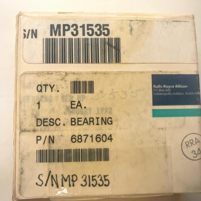 Rolls-Royce M250 Bearing, P/N: 6871604, S/N: MP31535, New, ID: AZA