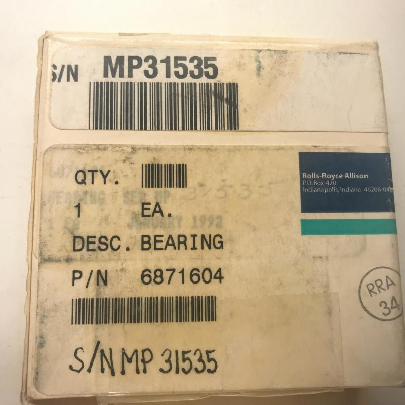 Rolls-Royce M250 Bearing, P/N: 6871604, S/N: MP31535, New, ID: AZA