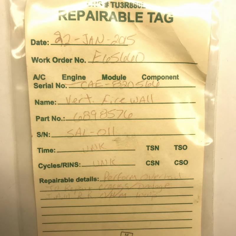 Rolls-Royce M250, Firewall Assembly, P/N: 6898576, S/N: SAL-011, As Removed, ID: AZA